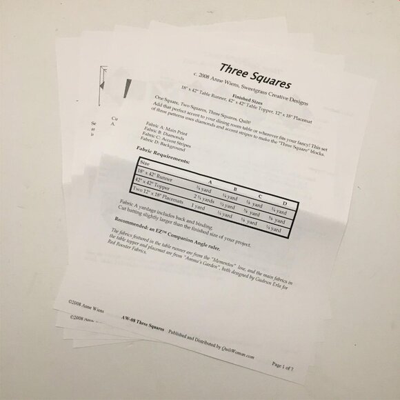 Anne Wiens Three Squares AW08 Sweetgrass Quilt Sewing Pattern Uncut 2008 - Picture 3 of 3